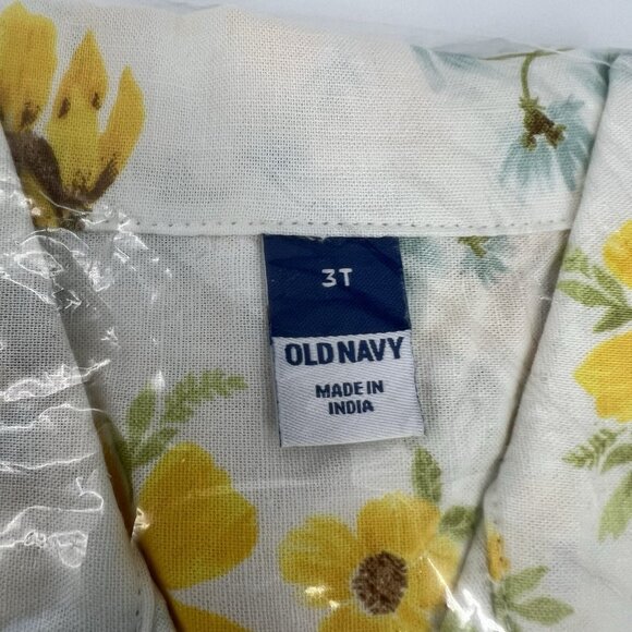 Old Navy Toddler Boys Linen Blend Shirt Short Sleeve Floral Print Sunflower 3T - Picture 4 of 7